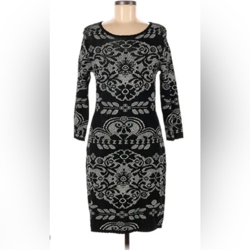 Cremieux Sweater Dress  Black and Gray Long Sleeve Bodycon Size M